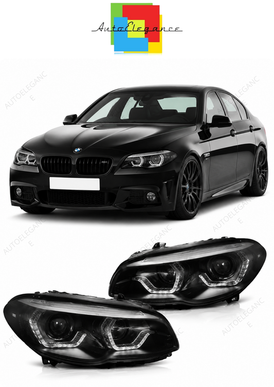 💕 Fari Anteriori Adatto per BMW F10 F11 LCI 13-16 Xenon DRL Angel Eyes Neri 💕