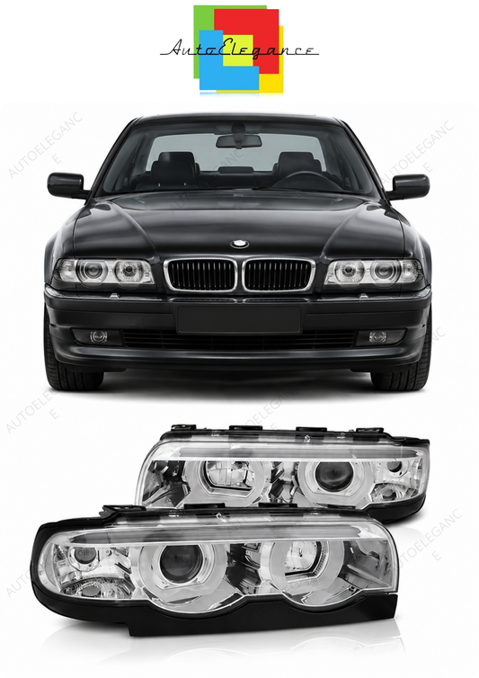 💕 Fari Anteriori Adatto per BMW E38 94-01 3D Angel Eyes Cromati 💕
