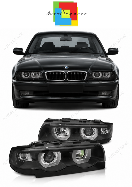 💕 Fari Anteriori Adatto per BMW E38 94-01 3D Angel Eyes Neri 💕