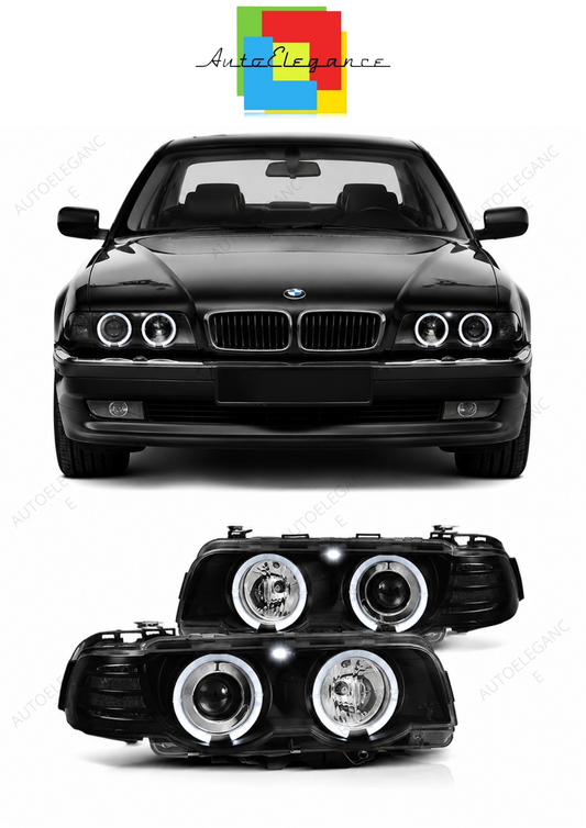 💕 Fari Anteriori Adatto per BMW E38 09.98-07.01 Xenon Angel Eyes Neri 💕