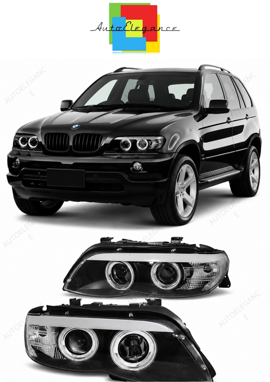 💕 Fari Anteriori Adatto per BMW X5 E53 03-06 Xenon CCFL Angel Eyes Neri 💕