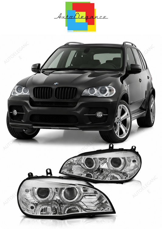 💕 Fari Anteriori Adatto per BMW X5 E70 07-10 Xenon DRL Angel Eyes Cromati 💕