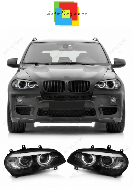 💕 Fari Anteriori Adatto per BMW X5 E70 07-10 Xenon DRL Angel Eyes AFS Neri 💕