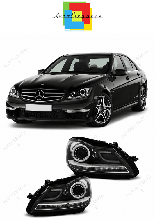 💕 Fari Anteriori Adatto per MERCEDES W204 11-14 LED Neri 💕