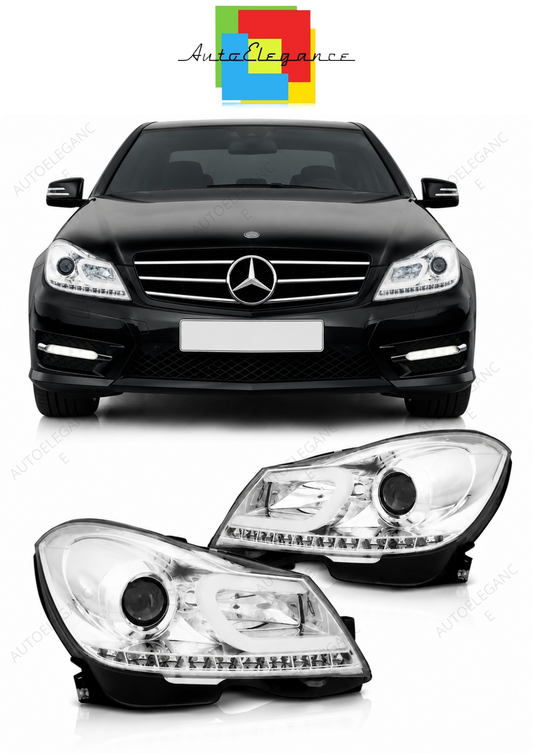 💕 Fari Anteriori Adatto per MERCEDES W204 11-14 Tube Light Cromati 💕