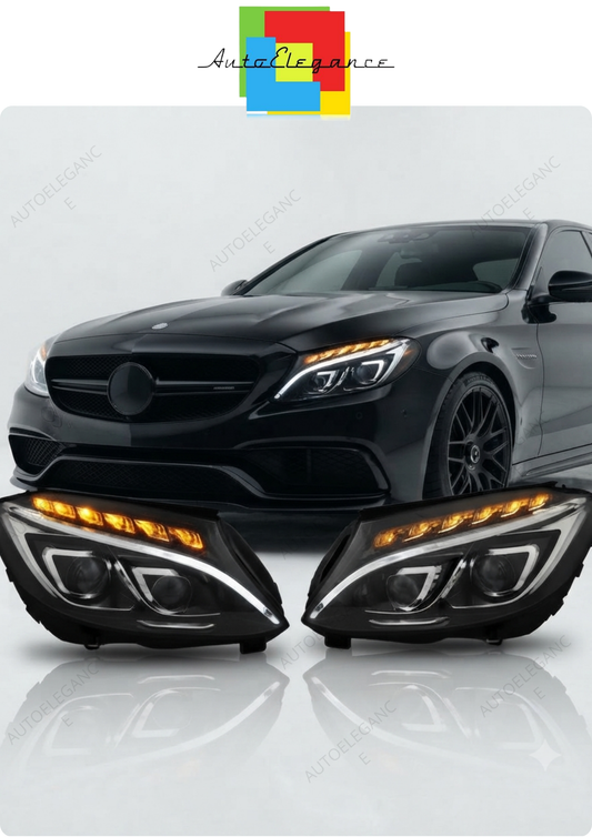 💕 Fari Anteriori Adatto per MERCEDES W205 14-18 True DRL LED Neri 💕