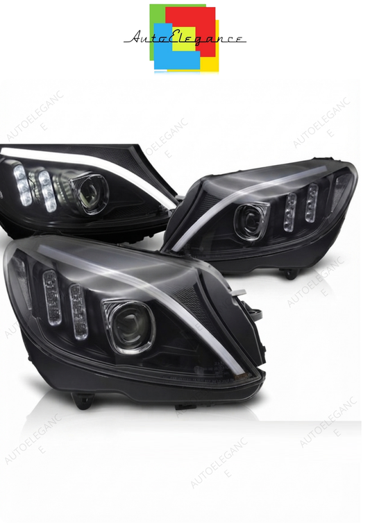 💕 Fari Anteriori Adatto per MERCEDES W205 14-18 Tube LED Dinamici Neri 💕