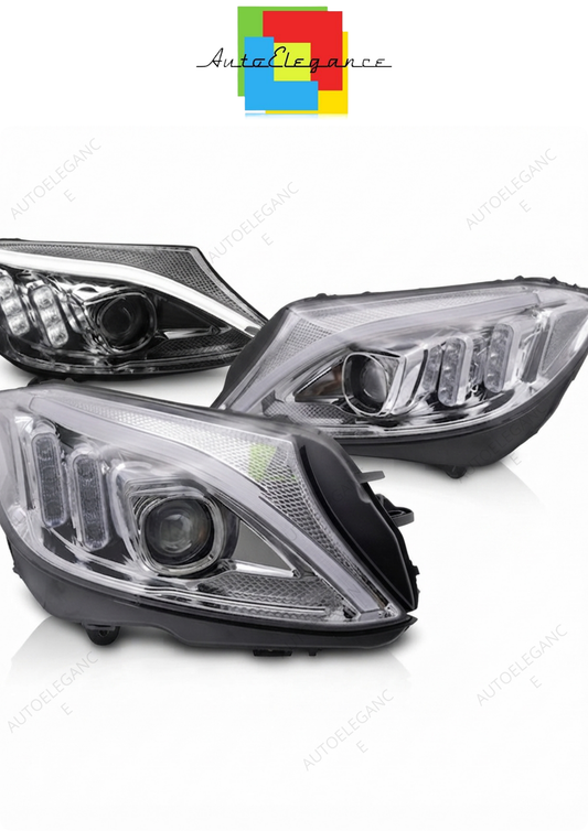 💕 Fari Anteriori Adatto per MERCEDES W205 14-18 Tube LED Dinamici Cromati 💕