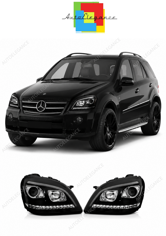 💕 Fari Anteriori Adatto per Mercedes W164 ML 05-07 Tube Light LED Seq Neri 💕