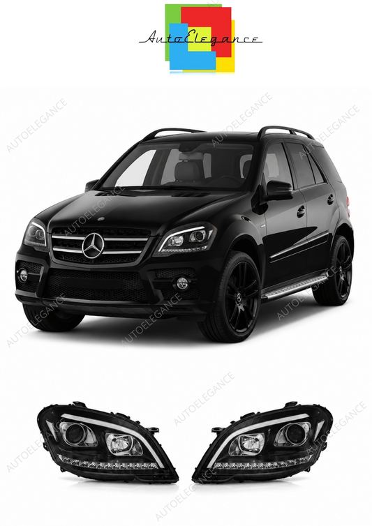 💕 Fari Anteriori Adatto per Mercedes W164 ML 09-11 Tube Light LED Seq Neri 💕
