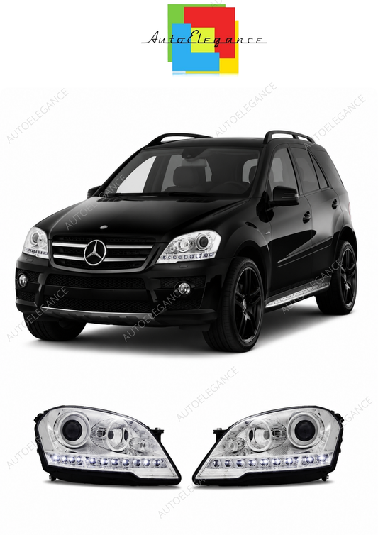 💕 Fari Anteriori Adatto per Mercedes W164 ML 09-11 Daylight LED Cromati 💕