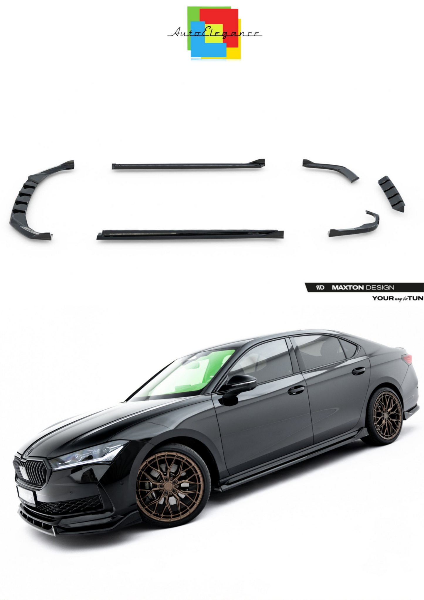 SPLITTER SUITABLE FOR VW GOLF 8 GTI GTD RLINE LOOK GLOSSY BLACK SPORTY DESIGN 