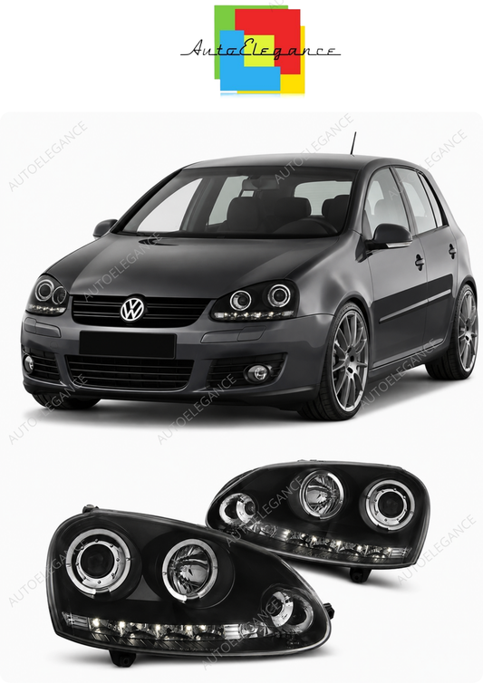 💕 Fari Anteriori Adatto per VW Golf 5 03-09 Angel Eyes Neri 💕