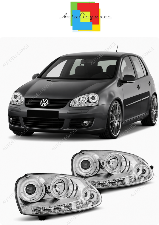 💕 Fari Anteriori Adatto per VW Golf 5 03-09 Angel Eyes Cromati 💕