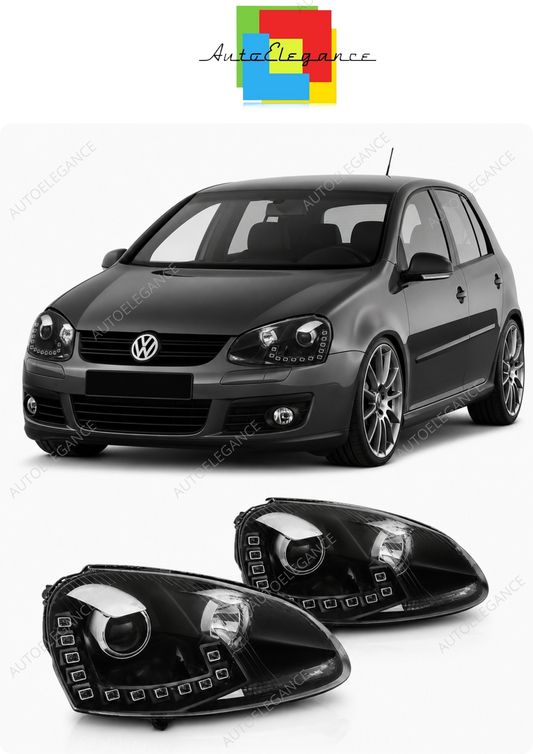 💕 Fari Anteriori Adatto per VW Golf 5 03-09 True DRL Neri 💕