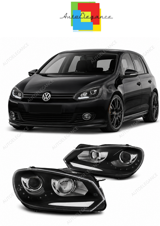 💕 Fari Anteriori Adatto per VW Golf 6 08-12 True DRL Neri 💕