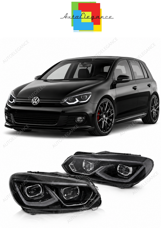 💕 Fari Anteriori Adatto per VW Golf 6 08-13 Full LED DRL Neri 💕