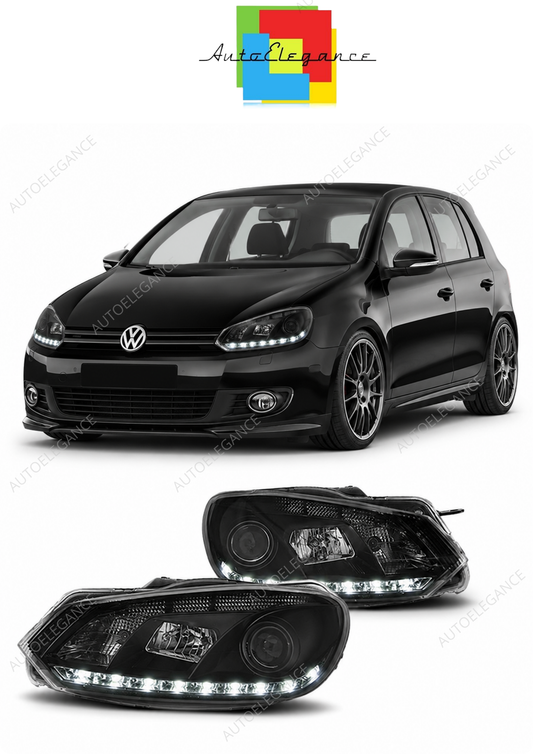 💕 Fari Anteriori Adatto per VW Golf 6 08-12 True DRL Neri 💕