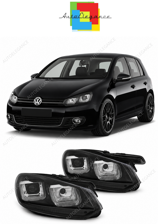 💕 Fari Anteriori Adatto per VW Golf 6 08-12 U-LED DRL Neri Black Line 💕