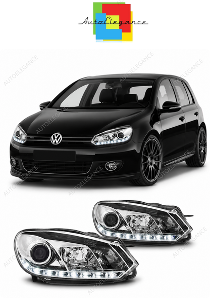 💕 Fari Anteriori Adatto per VW Golf 6 08-12 True DRL Cromati 💕