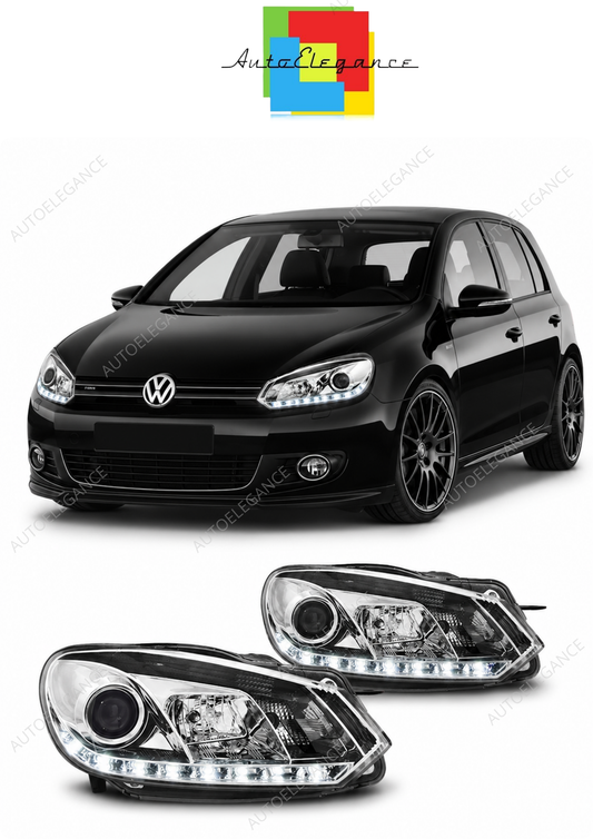 💕 Fari Anteriori Adatto per VW Golf 6 08-12 True DRL Cromati 💕