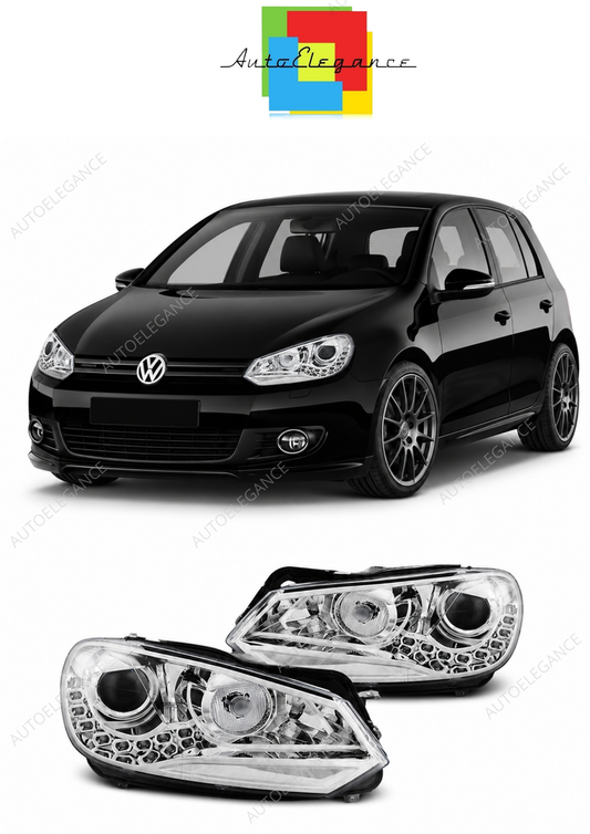 💕 Fari Anteriori Adatto per VW Golf 6 08-12 True DRL Cromati 💕
