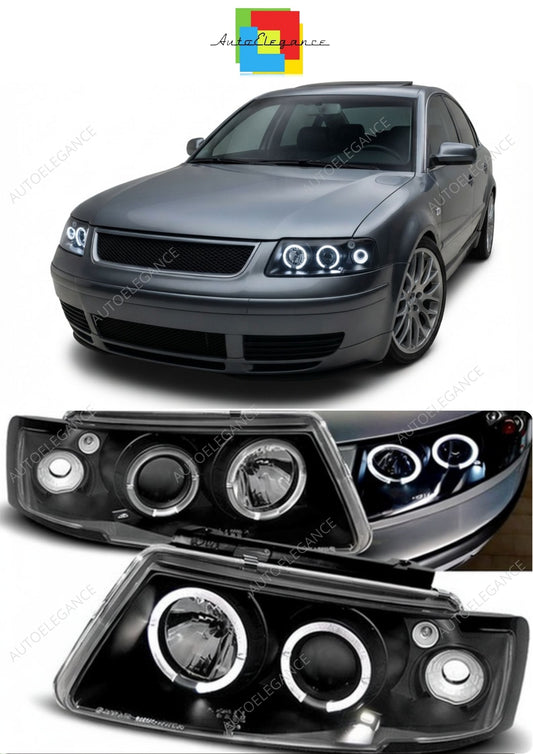 💕 Fari Anteriori Adatto per VW Passat B5 3B 96-00 Angel Eyes Neri 💕