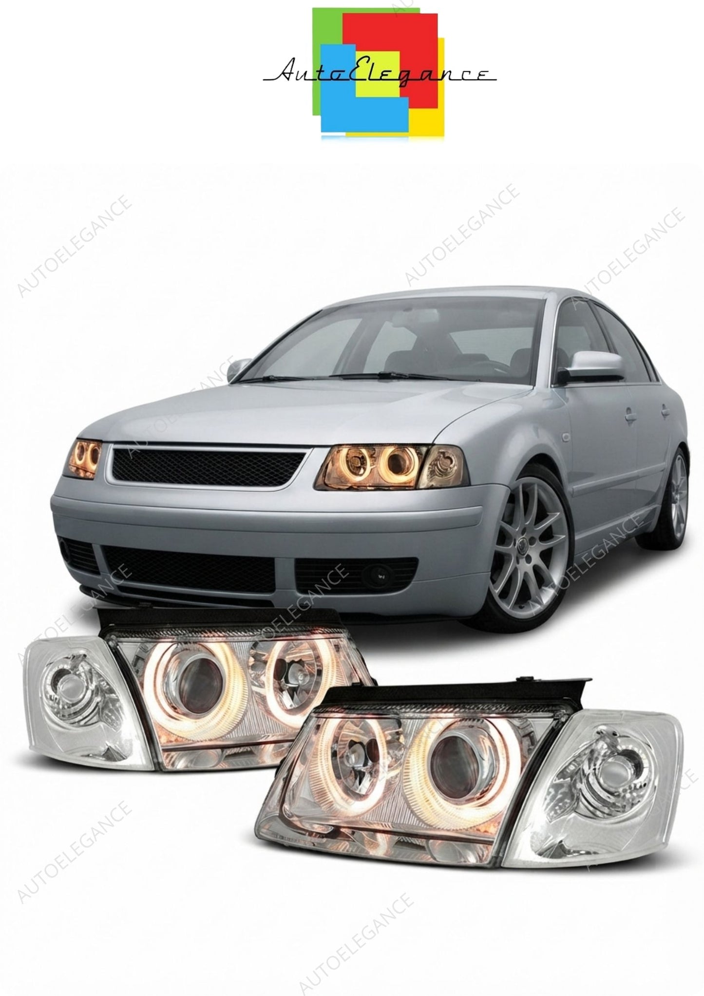 💕 Fari Anteriori Adatto per VW Passat B5 3B 96-00 Angel Eyes Cromati 💕