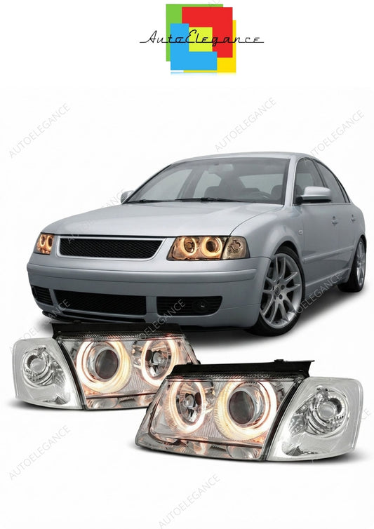💕 Fari Anteriori Adatto per VW Passat B5 3B 96-00 Angel Eyes Cromati 💕