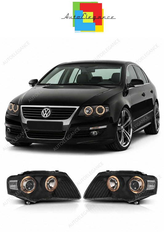 💕 Fari Anteriori Adatto per VW Passat B6 3C 2005-2010 Angel Eyes Neri 💕