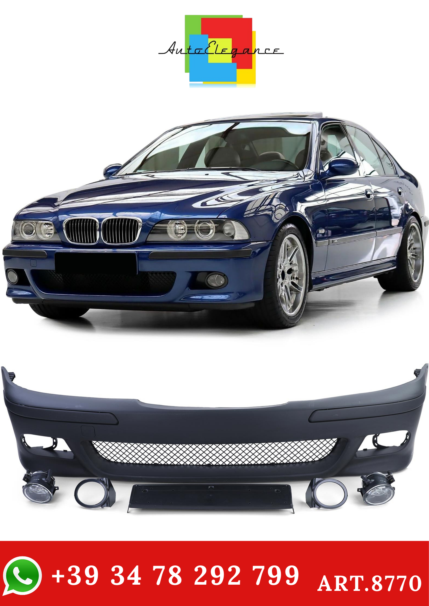 💫ART.8770 Paraurti Anteriore Sportiva + Fari Antinebbia Trasparenti per BMW Serie 5 E39💫