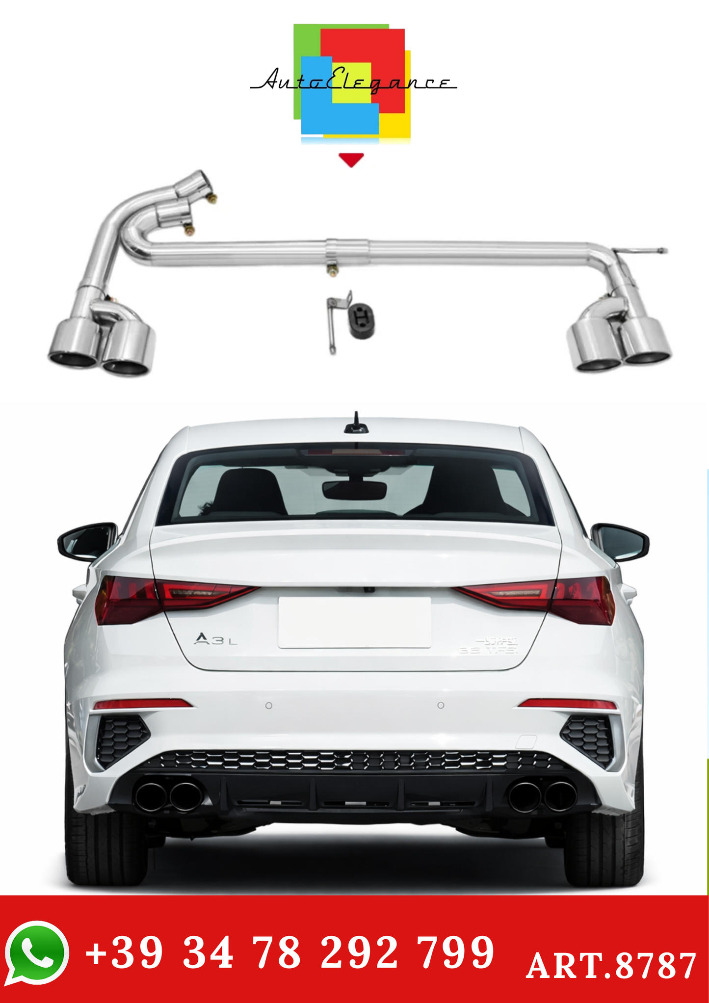 💫ART.8787 Terminali di Scarico Quadrupli per Audi A3 8Y 2021+ in Acciaio Inox💫
