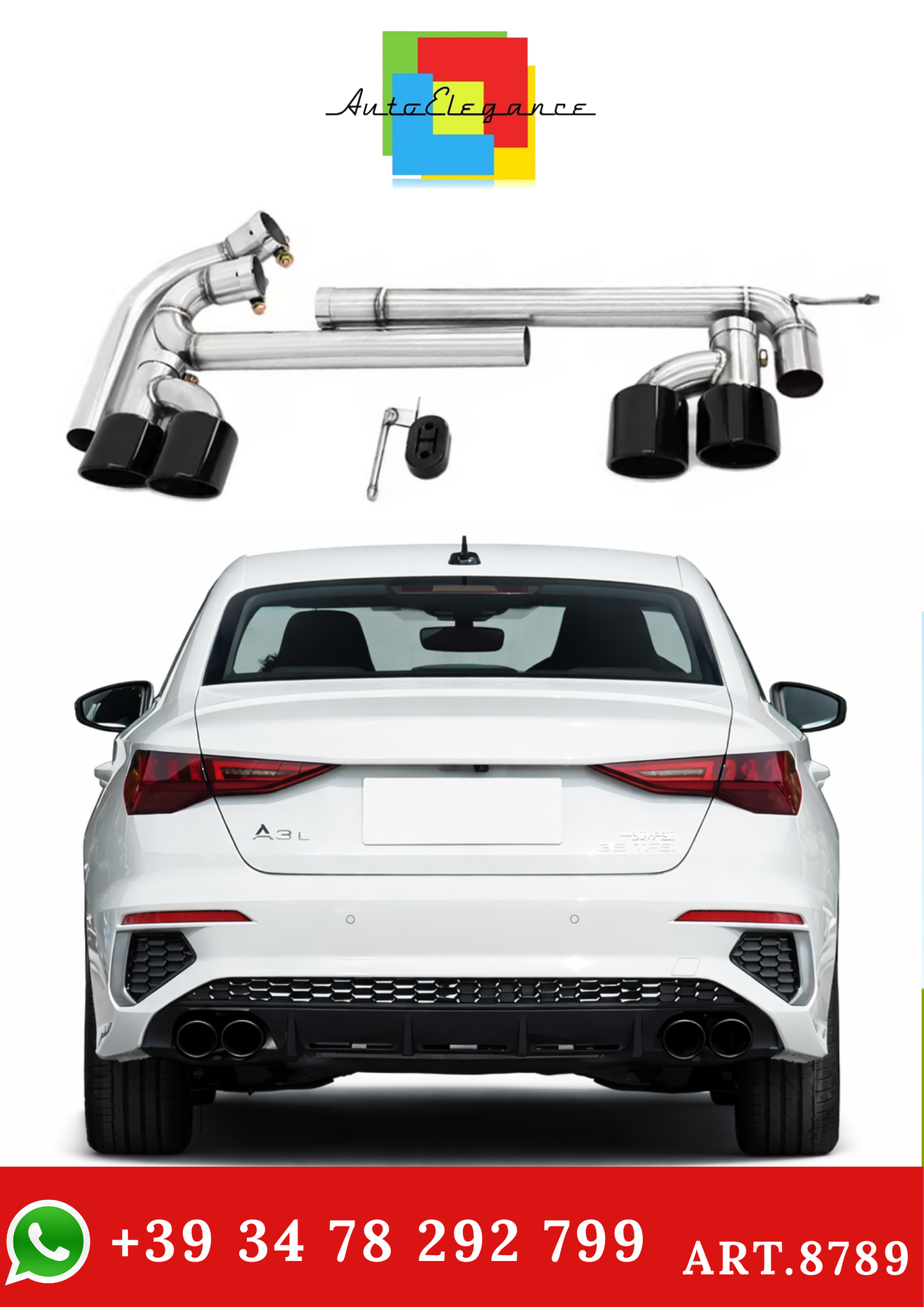 💫ART.8789 Terminali di Scarico Neri per Audi A3 8Y 2021+ in Acciaio Inox💫