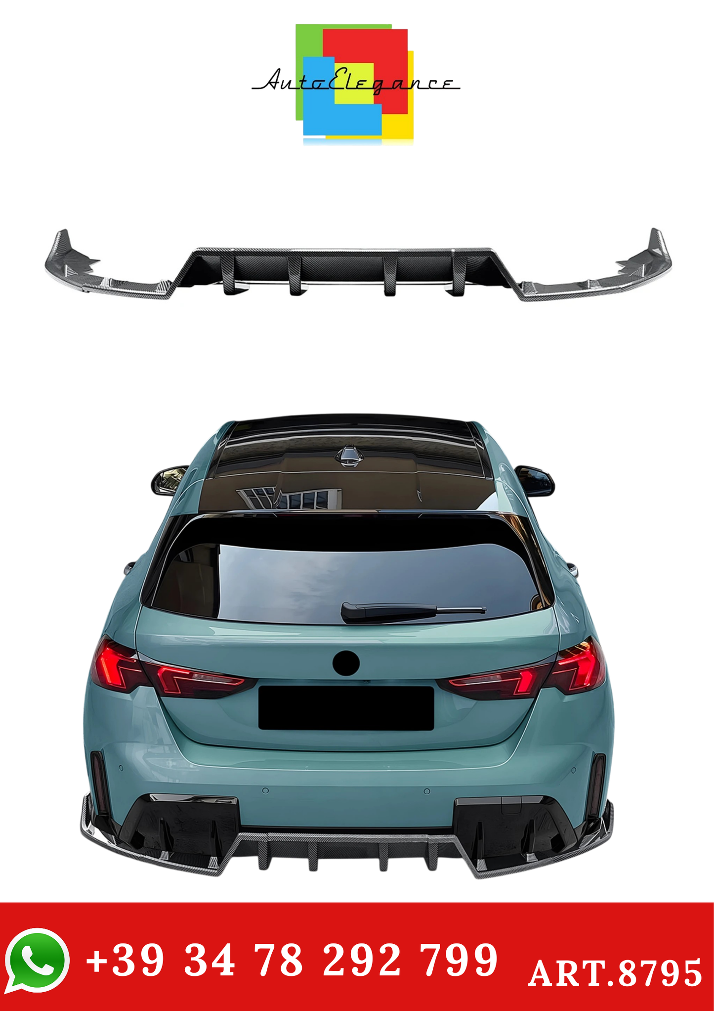 💫ART. 8795 Splitter Posteriore in Carbonio per BMW Serie 1 F70 M Sport 2025+💫