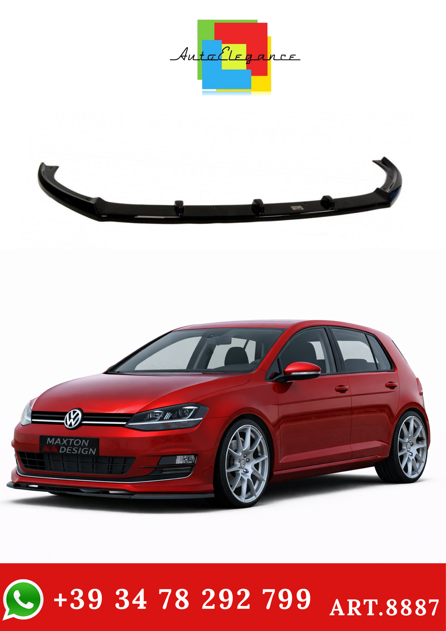 💫ART.8887 Splitter Anteriore Nero Lucido per Volkswagen Golf Mk7 Sport Pack💫