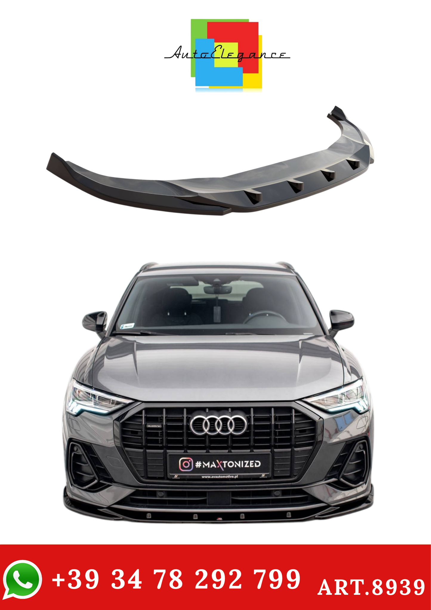 💫ART.8939 Splitter Anteriore V.3 per Audi Q3 Sportback / SUV S-Line F3 18-25💫