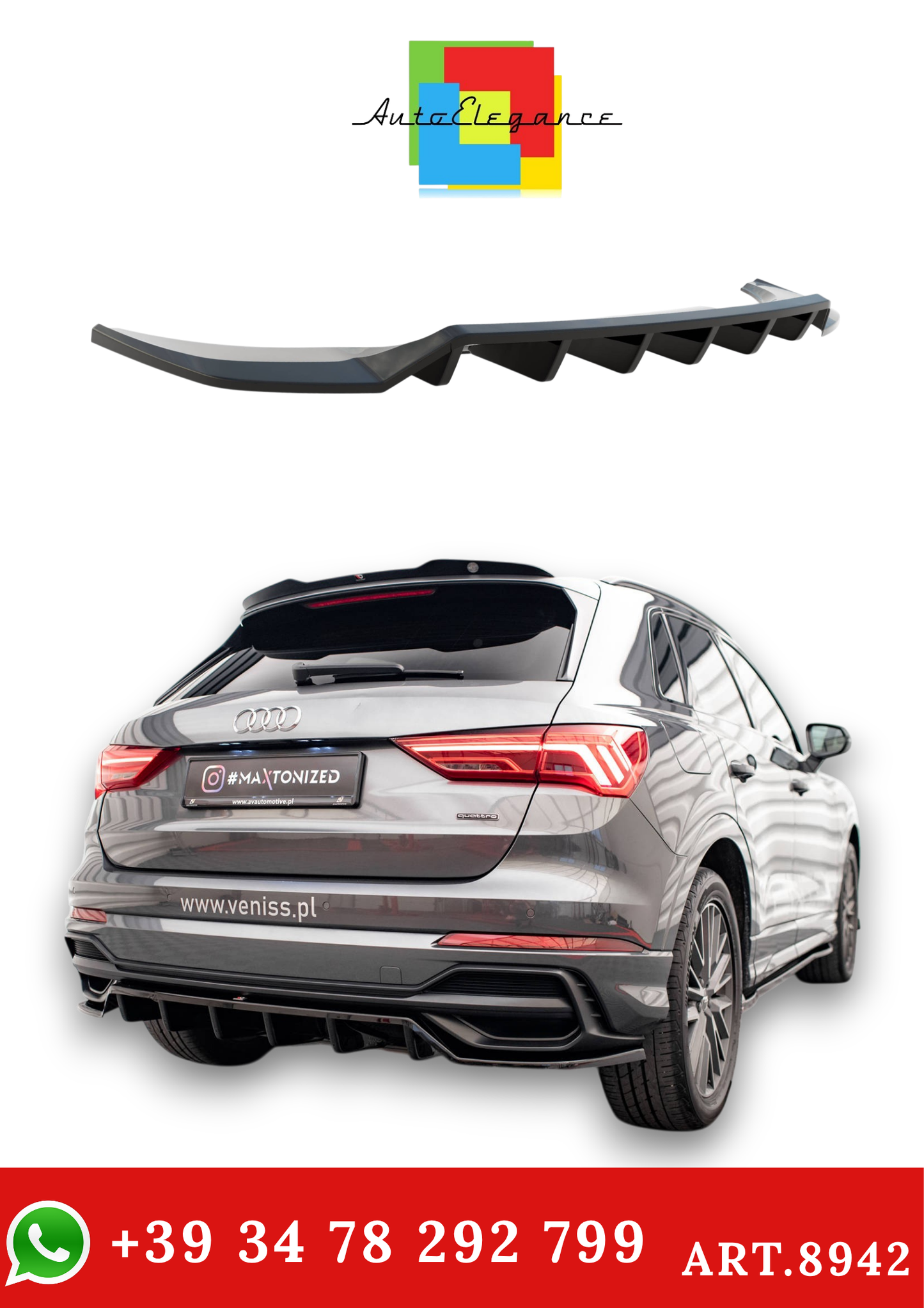 💫ART.8942 Splitter Posteriore (con barre verticali) per Audi Q3 S-Line SUV F3💫