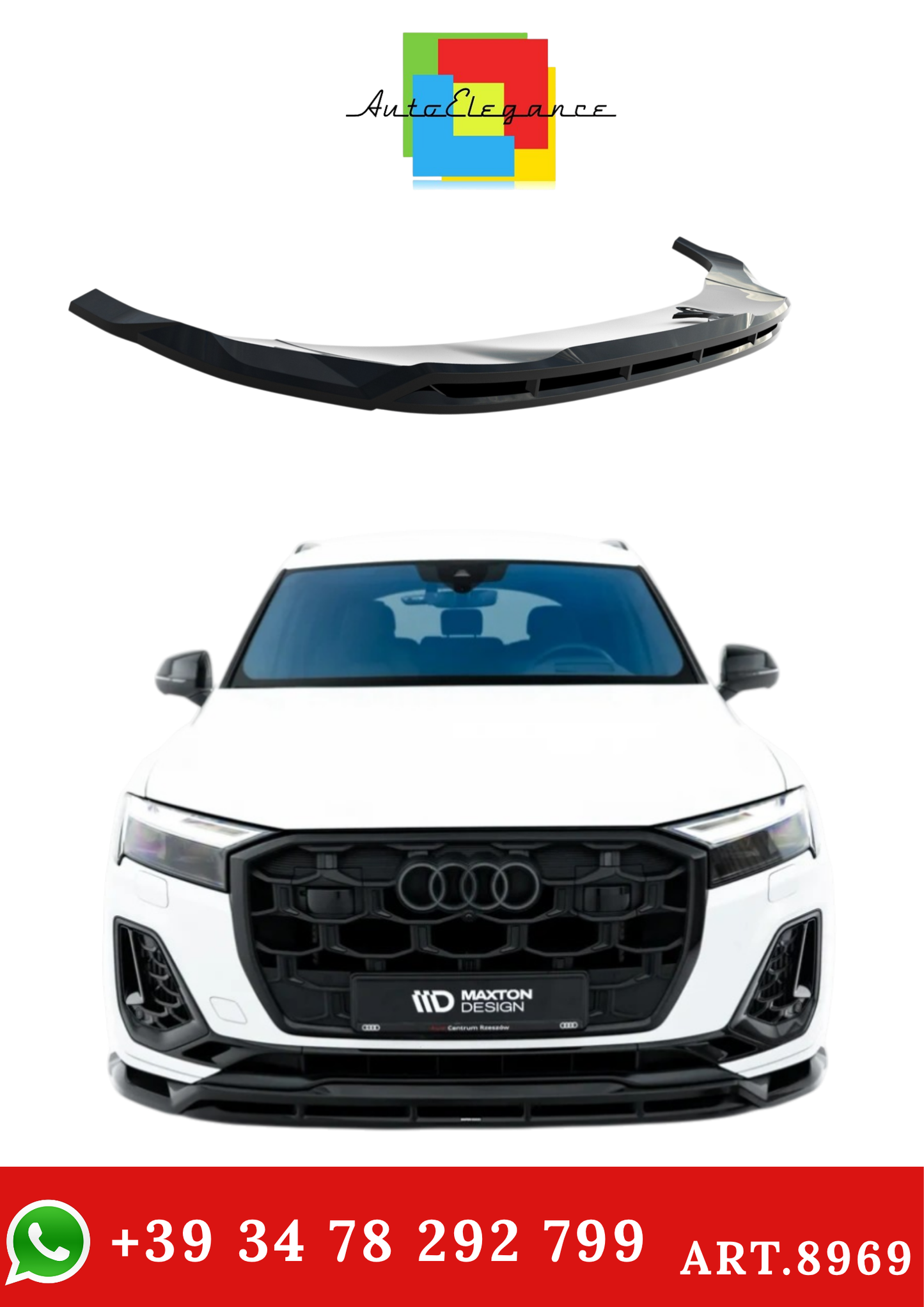 💫ART.8969 Splitter Anteriore Nero Lucido per Audi SQ7 Mk2 Facelift 2 2023+💫