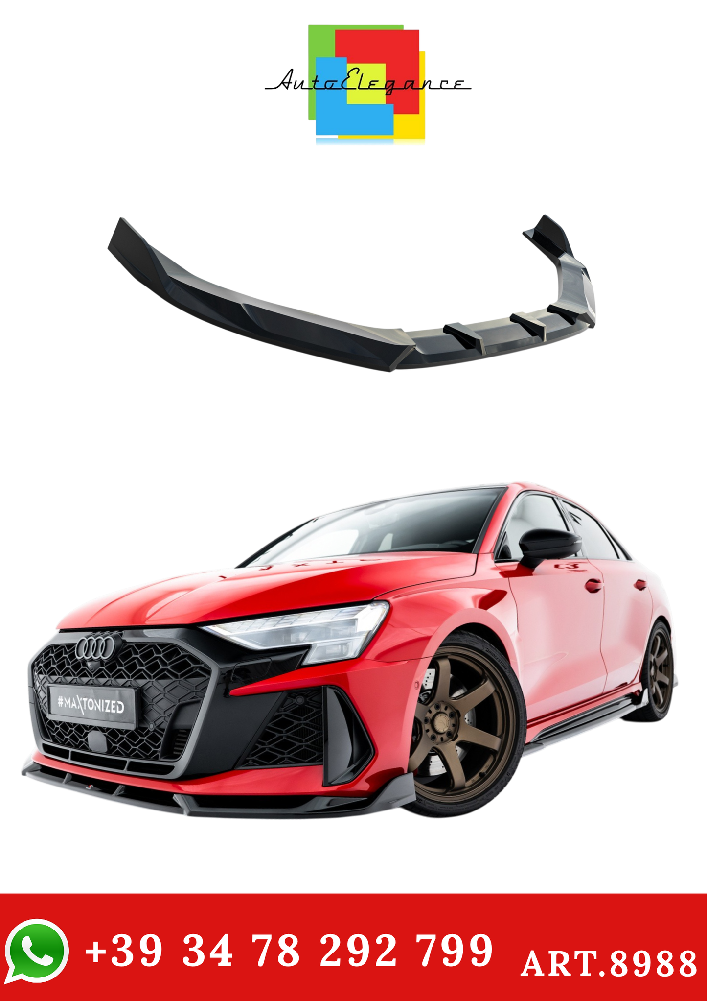 💫ART.8988 Splitter Anteriore V.3 adatto per Audi RS3 Sedan 8Y Facelift 2024💫