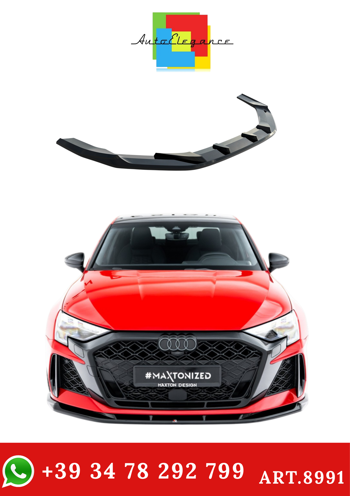 💫ART.8991 Splitter Anteriore V.1 per Audi RS3 Sedan 8Y Facelift 2024💫