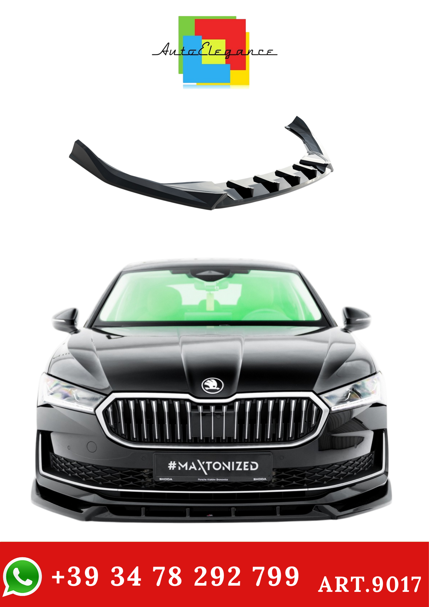 💫ART.9017 Splitter Anteriore Nero Lucido V.2 per Skoda Superb Mk4 2024+💫