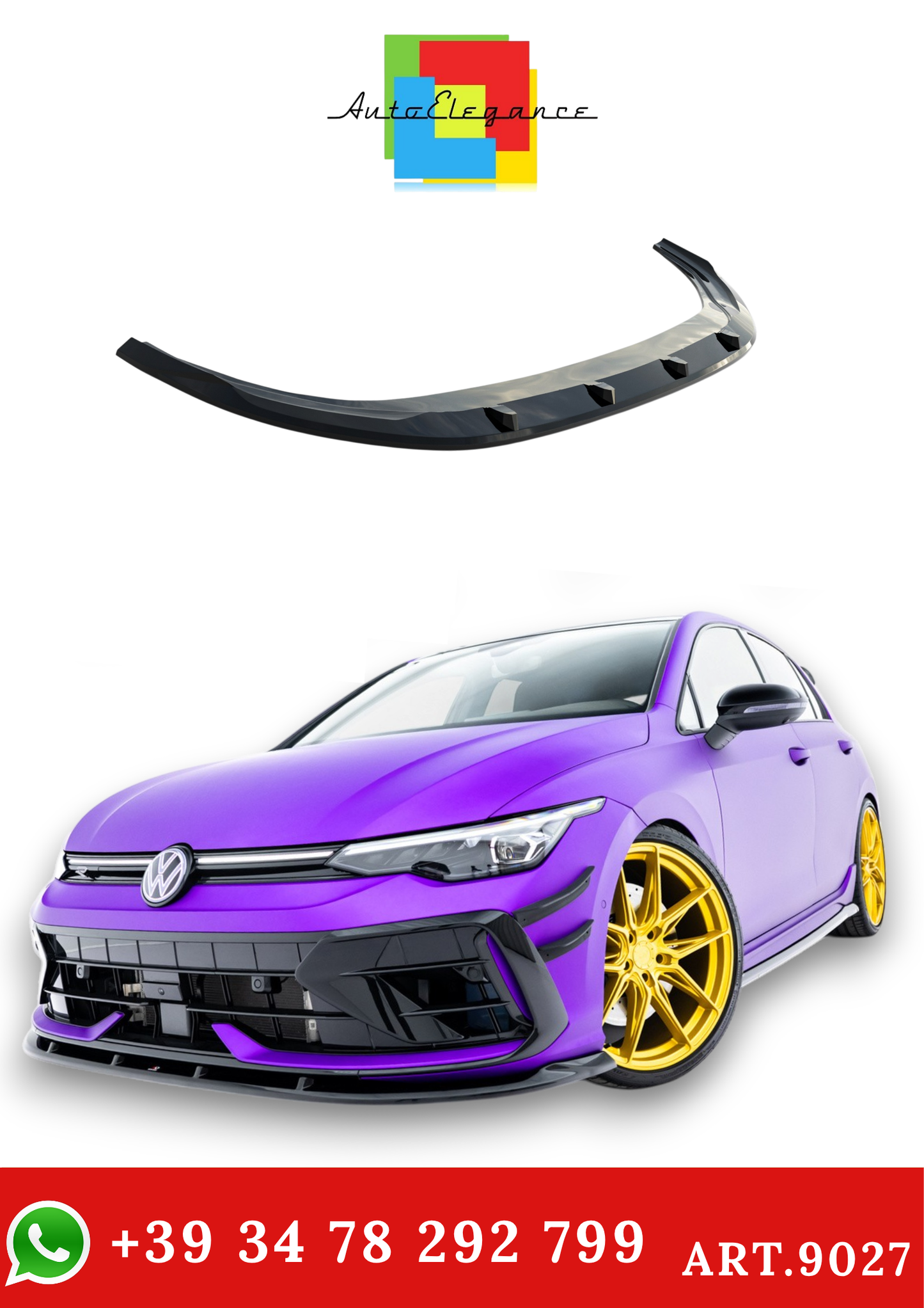 💫ART.9027 Splitter Anteriore V.2 per VW Golf R Hatchback Mk8 Facelift💫