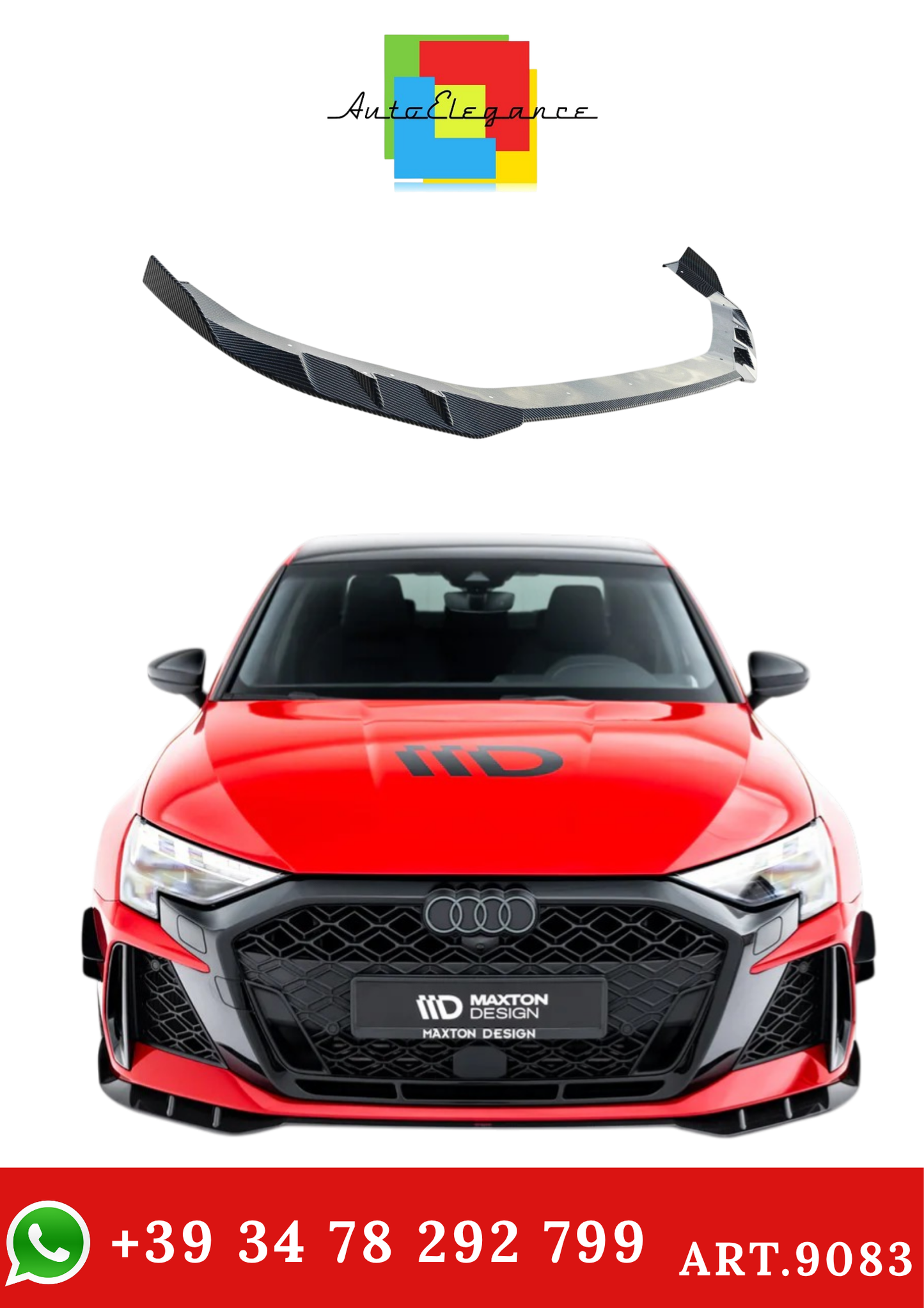 💫ART.9083 Splitter Anteriore in Fibra di Carbonio per Audi RS3 Berlina 8Y 💫