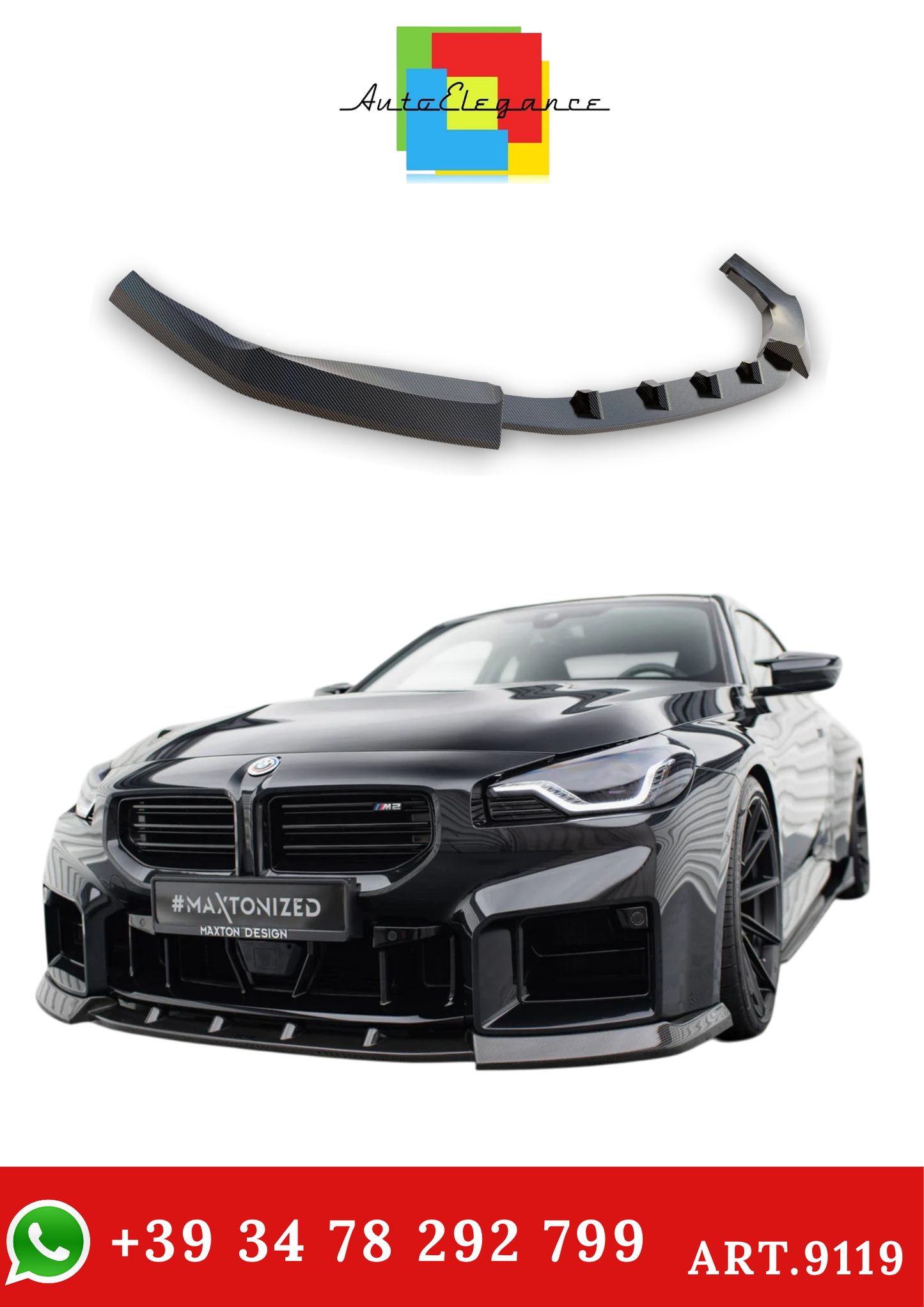💫ART.9119 Splitter Anteriore in Fibra di Carbonio V.2 per BMW M2 G87 2023💫