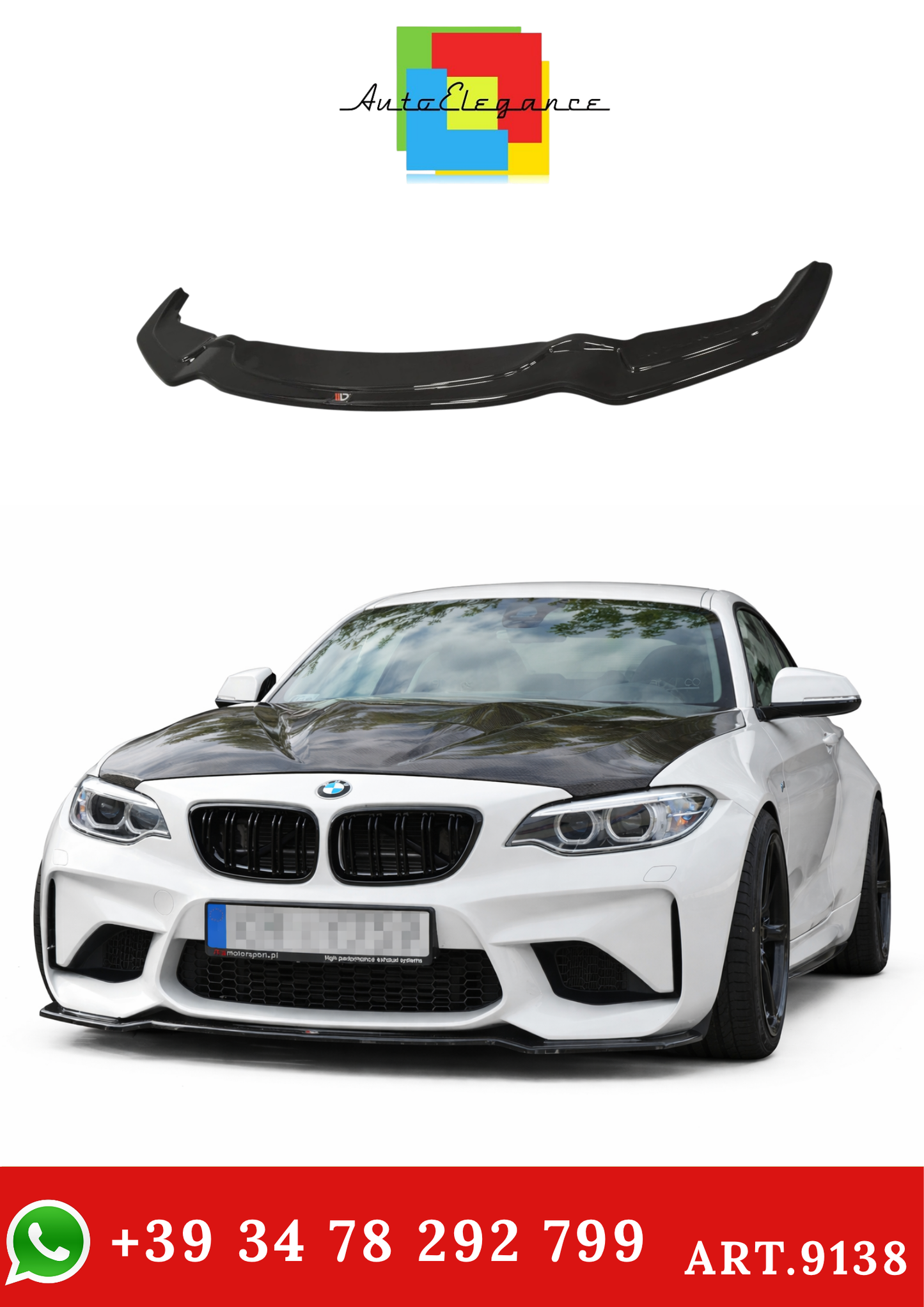 💫ART.9138 Splitter Anteriore Nero Lucido per BMW M2 (F87) COUPÉ 2016-2020💫