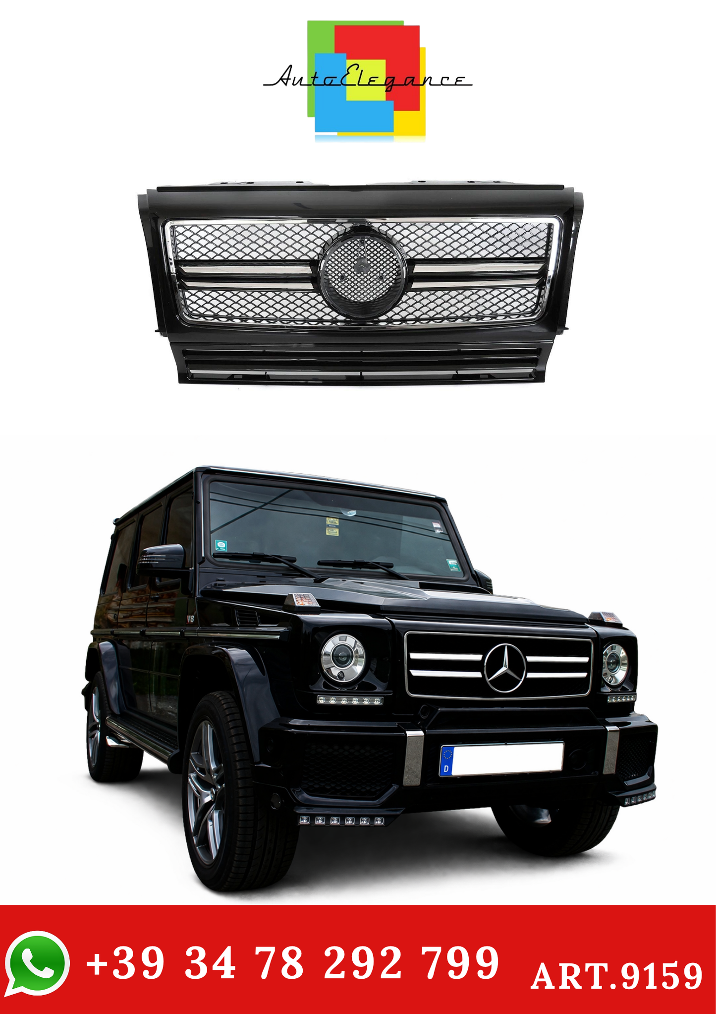 💫ART.9159 GRIGLIA SPORTIVA NERO CROMATO per MERCEDES W463 (90-12)💫