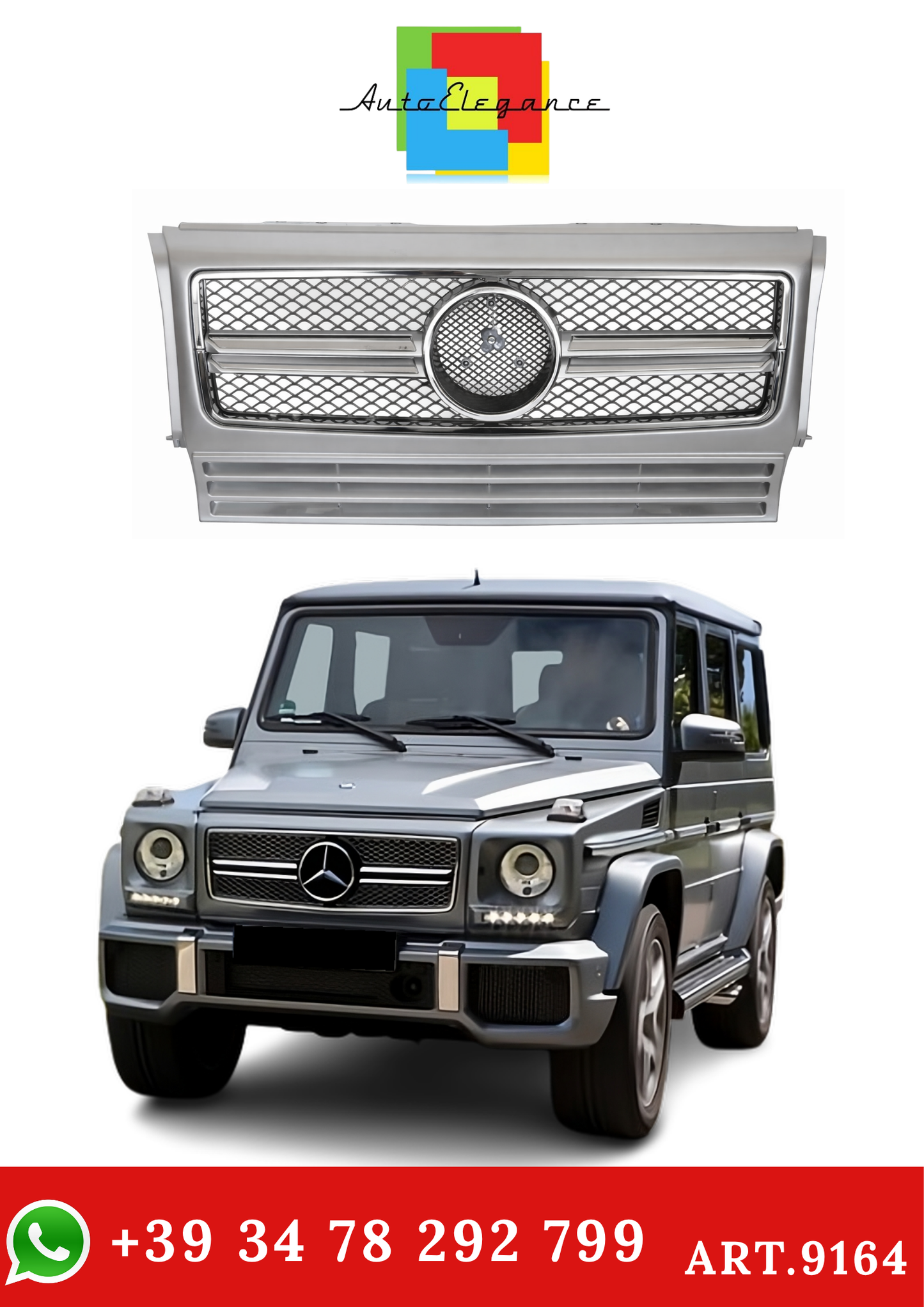 💫ART.9164 Griglia Sportiva Argento Cromo per MERCEDES W463 (90-12)💫