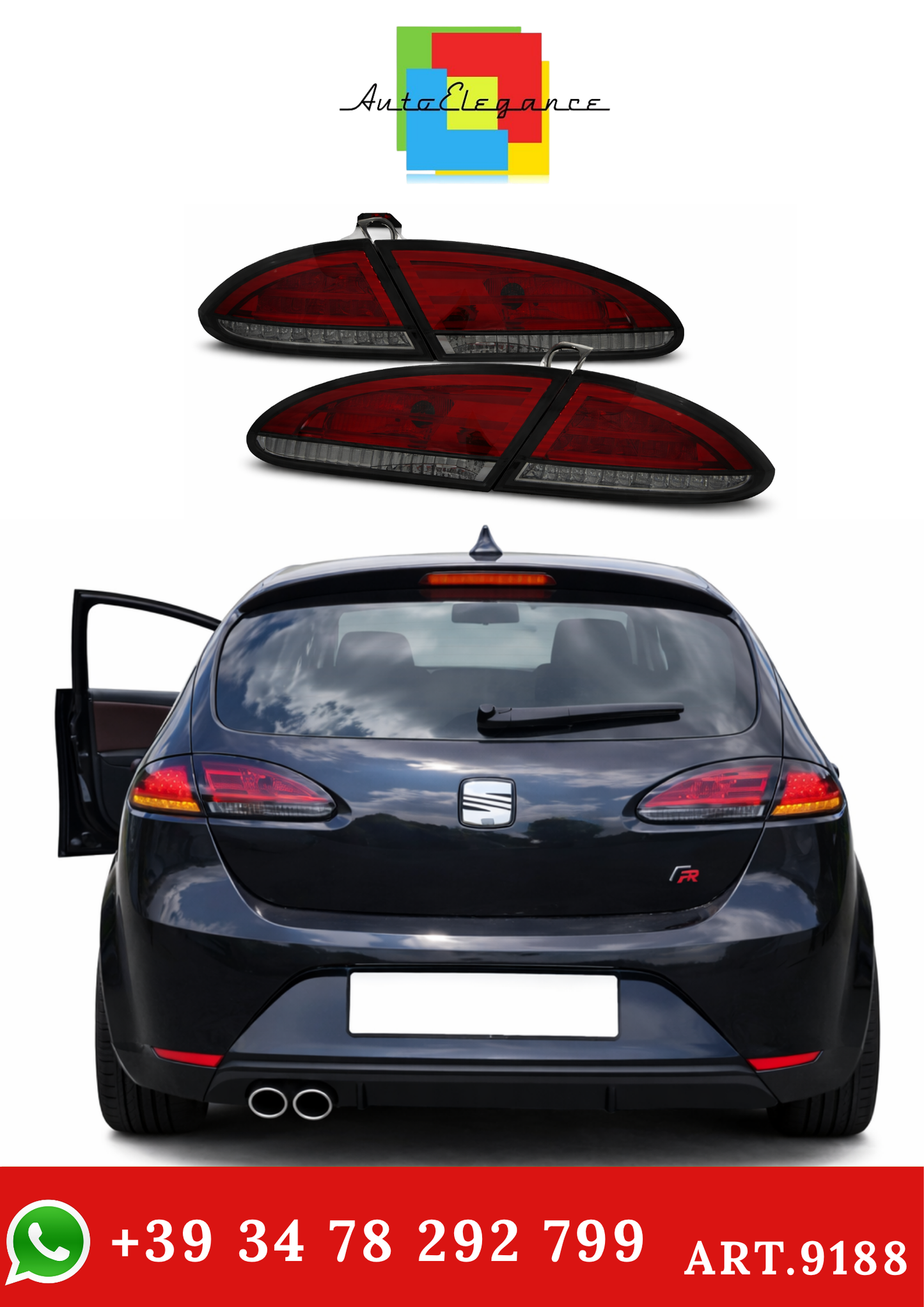 💫ART.9188 Fanali Posteriori a LED ROSSI FUMÉ per SEAT LEON 06.05-09💫