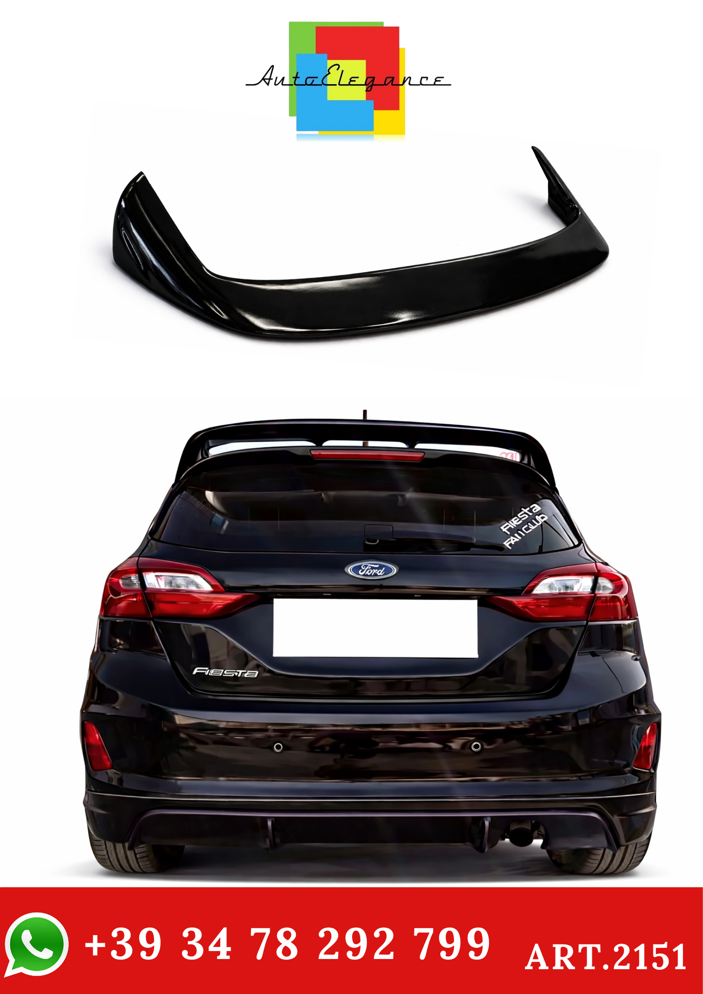 💫ART.2151 Spoiler Tetto Nero Lucido per Ford Fiesta MK8 2017-2021 Look RC💫