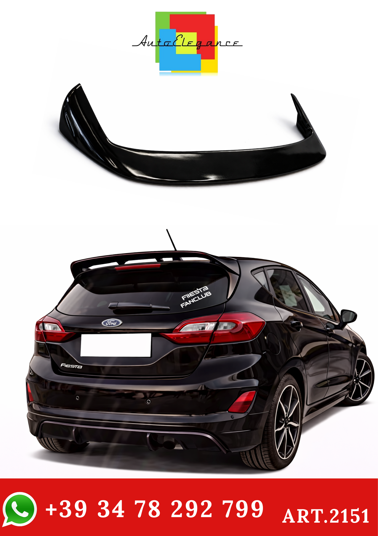 💫ART.2151 Spoiler Tetto Nero Lucido per Ford Fiesta MK8 2017-2021 Look RC💫